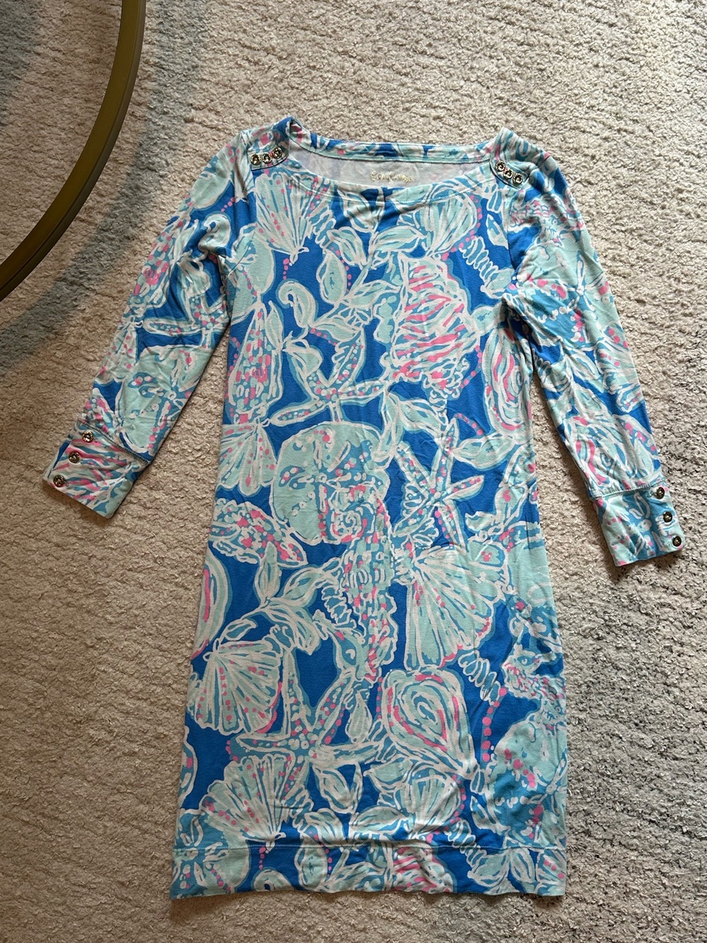 Lilly Pulitzer Women’s Blue Floral Shell Print Boatneck Dress